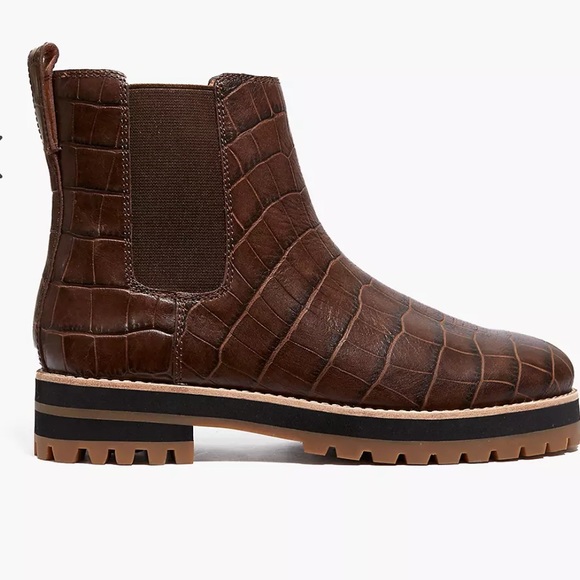 Madewell Ivy Chelsea Boot in Croc Embossed Leather - Dark Coffee Size 8 - Picture 4 of 9